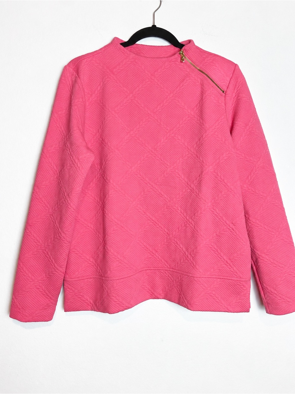 Talbots Pink Textured Quilted Pullover Gold Zip Sweatshirt Size M